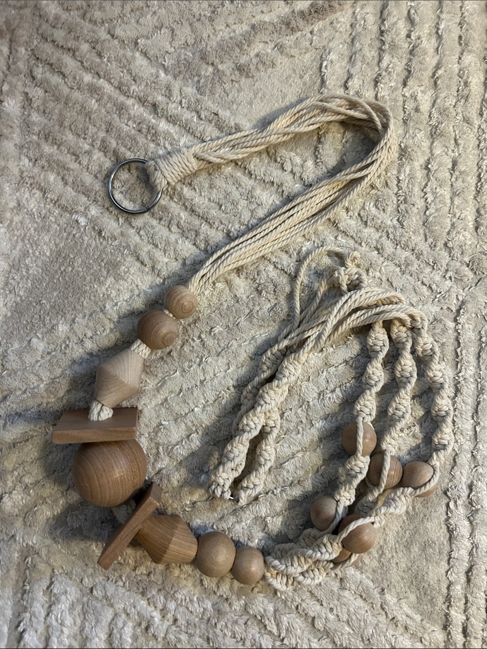 Macrame Wood Bead Curtain Tieback in Natural Cream